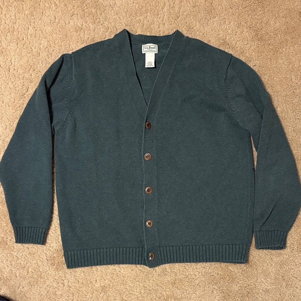 L.L. Bean Men's Deep Green Cardigan Sweater